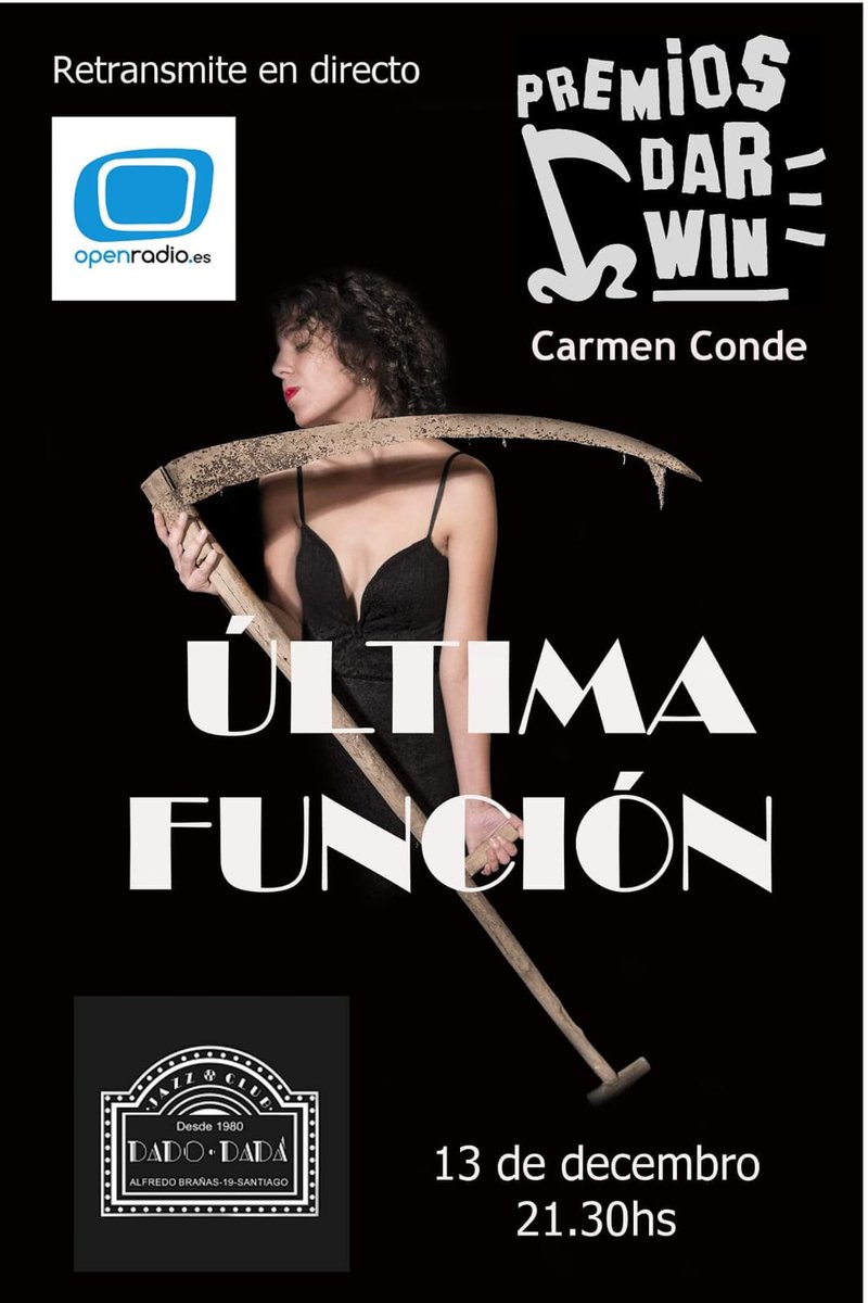 DadoDadaJazz's tweet photo. Última función "Premios Darwin" con @CarmenConde_ no @DadoDadaJazz o xoves 13 de Decembro ás 21:30!!! 

Openradio sortea dúas entradas!! Estade atentos!! https://t.co/sqJAre1gLl … https://t.co/ervvK6OgZa