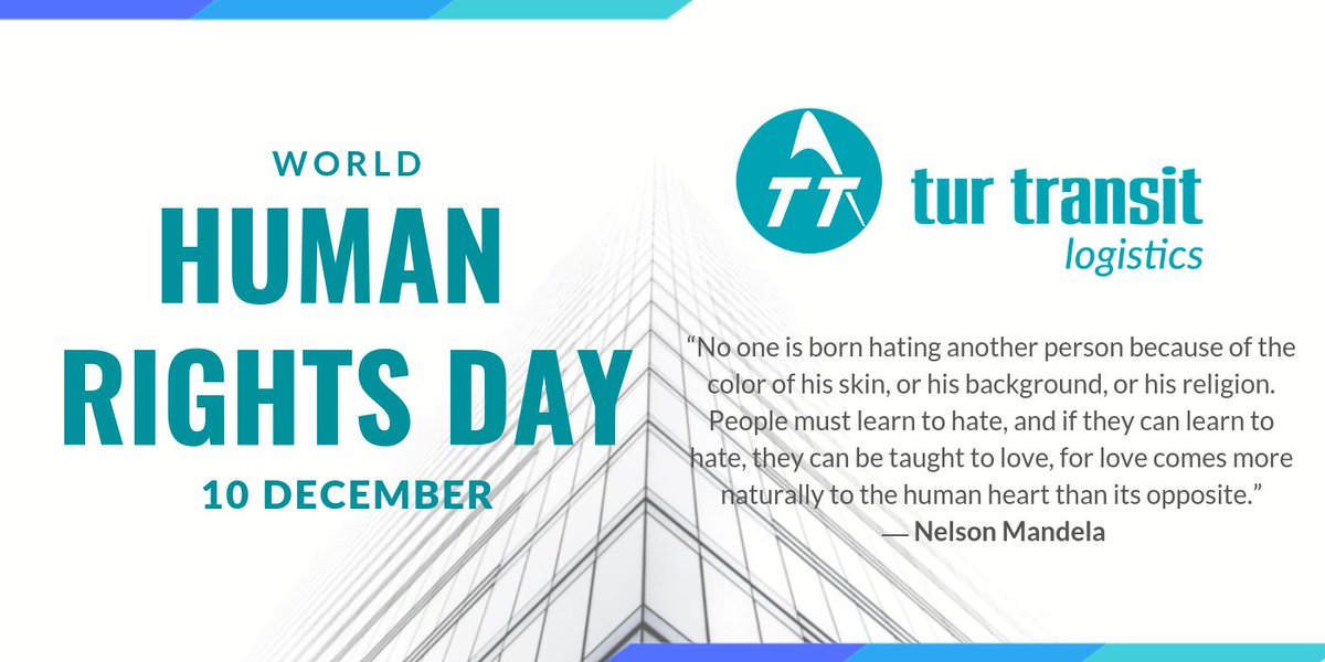 TurTransit's tweet photo. İnsan Hakları Evrensel Beyannamesi' nin kabul edilmesinin 70. yıl dönümü kutlu olsun!
#turtransit #logistics #lojistik #warehouse #bondedwarehouse #valueaddedservices #conractlogistics #transportation #intermodal #depo #antrepo #3pl #4pl #projecttransportation #humanrightsday https://t.co/rYMmROQRIy