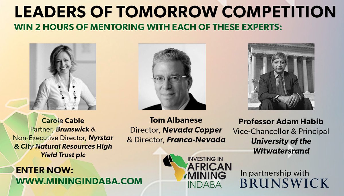 MiningIndaba_MD's tweet photo. Enter the Leaders of Tomorrow competition for the chance to win private mentoring with our expert judges &amp; fastrack your career: https://t.co/mEnMg8DbzA https://t.co/TsfdQ5kXah
