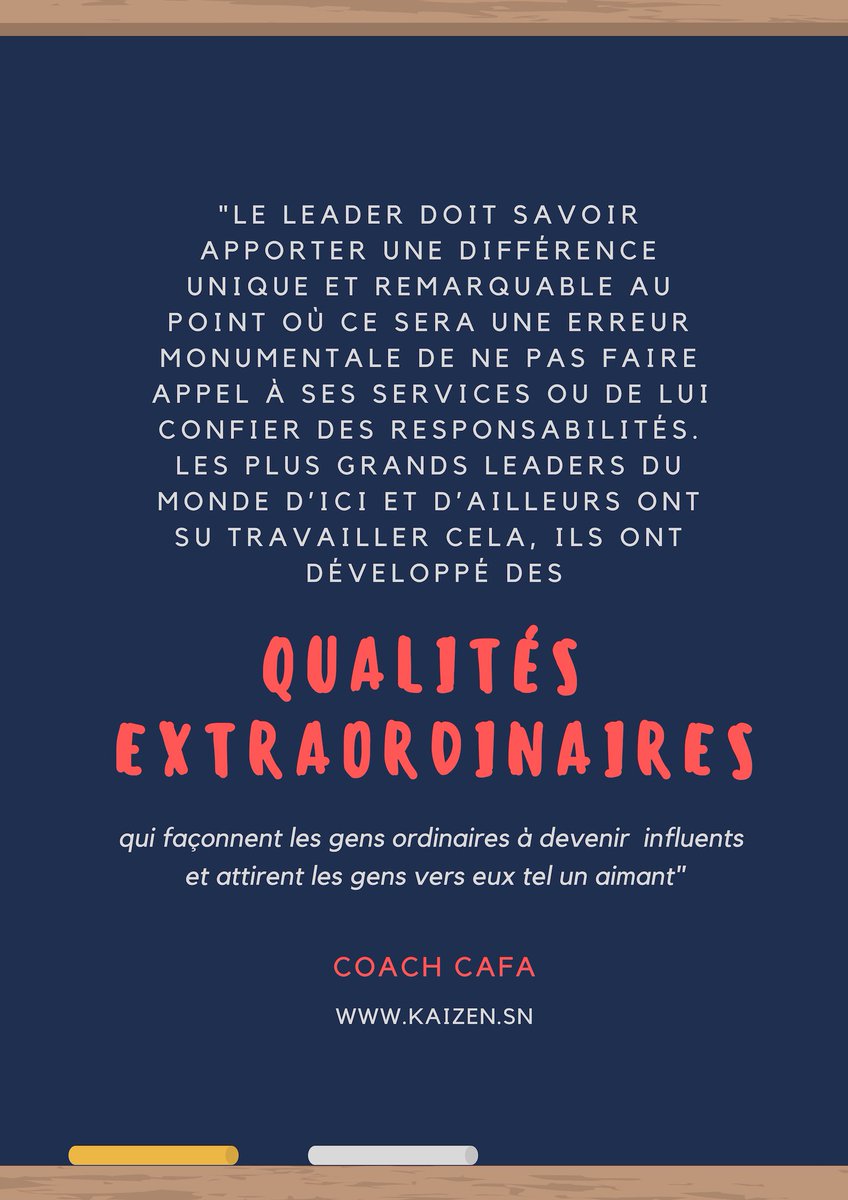 coaching_kaizen's tweet photo. #MotivationMonday #CafaSays "Le #leader doit savoir apporter une différence unique et remarquable au point où ce sera une erreur monumentale de ne pas faire appel à ses services ou de lui confier des responsabilités... #Kaizencoaching #Leadership #Academie_de_l_Excellence https://t.co/Czy77HEp2y