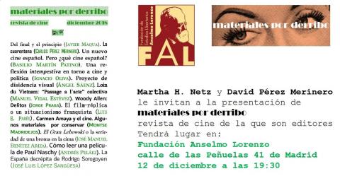 FAnselmoLorenzo's tweet photo. Os recordamos que este miércoles se presenta la revista 'Materiales por Derribo', especializada en #cine, en la sede madrileña de la FAL https://t.co/PH7aNSQ5ap https://t.co/A7pG8CYiAn