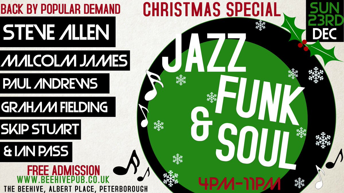 Our last Jazz Funk and Soul Sunday of 2018 will be 23rd December!