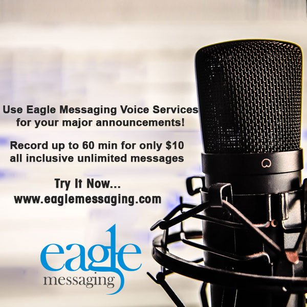 eaglemessaging's tweet photo. Use Eagle Messaging Voice Services for your major announcements!
Record up to 60 min for only $10 all inclusive unlimited messages
https://t.co/Eaz6WsGG7V
support@eaglemessaging.com
#SMS #messaging #marketing #announcement #unlimited #business #record https://t.co/Xdxef7evFF
