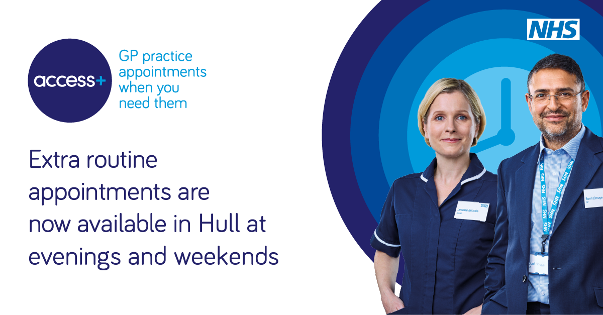 HPCC_AccessPlus's tweet photo. You can use our service for any GP issues, as long as you’re registered with a Hull practice. To make an appointment simply call your usual practice or contact us on 247111 if your practice is closed. #NHSServices #MadeForHull #EasyAppointment
More info: https://t.co/ojvxrtc5xP https://t.co/p1oyXTkaBu