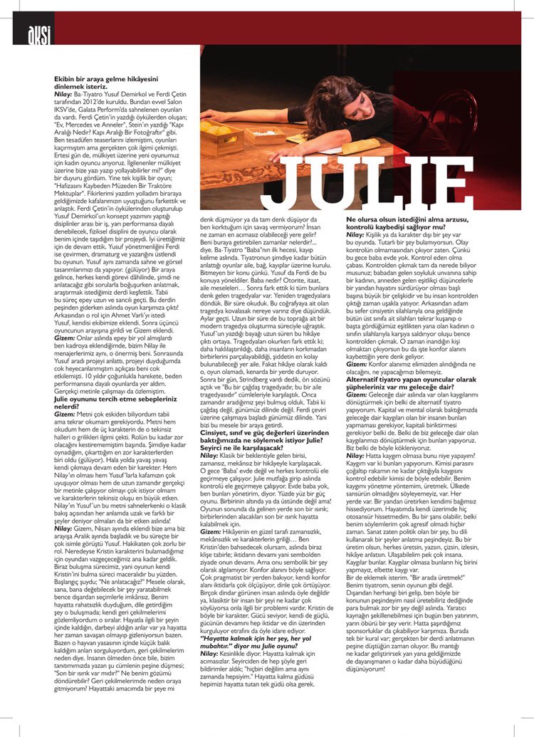 Nilay Erdönmez ve Gizem Erman Soysaldı, "Julie" oyunumuzla Aksi App ve Aksi Dergi Aralık sayısında! <a href="/NilayErdonmez/">Nilay Erdönmez</a> <a href="/gizemsoysaldi/">Gizem Erman Soysaldı</a> <a href="/aksidergi/">Aksi Dergi</a>