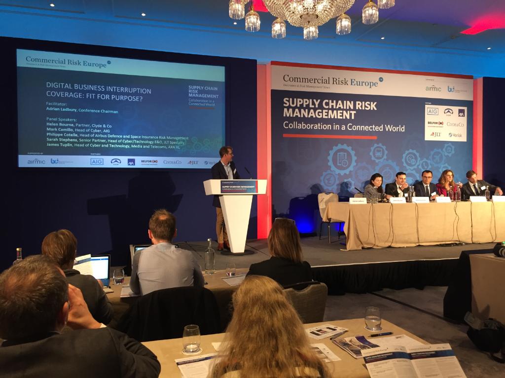 AIGemea's tweet photo. Mark Camillo talks ‘Digital Business Interruption Coverage: Fit for Purpose?’ 

#SCRisk18 @ComRiskOnline #supplychain #cyberliability https://t.co/02li4kaBEb
