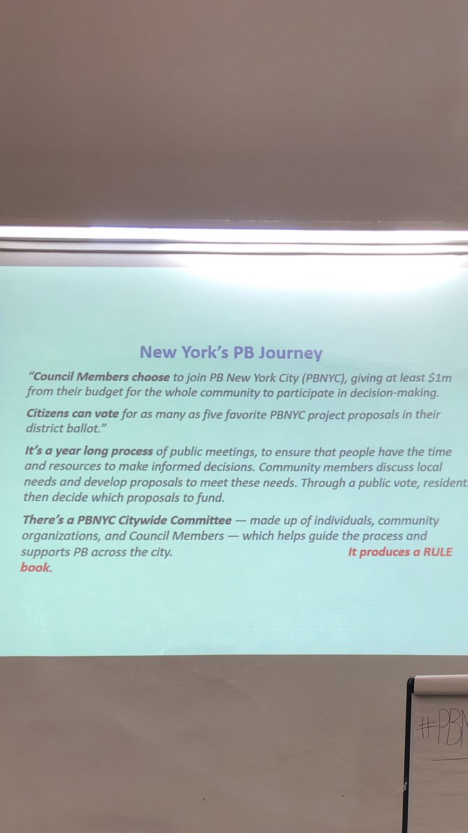 tressaburke's tweet photo. In New York politicians have funding and have used PB processes in decision making. Grassroots developed through deliberative long term dialogue between communities and with agencies, then vote says Jez Hall at #PBMainstream https://t.co/rwJDOeVNOg