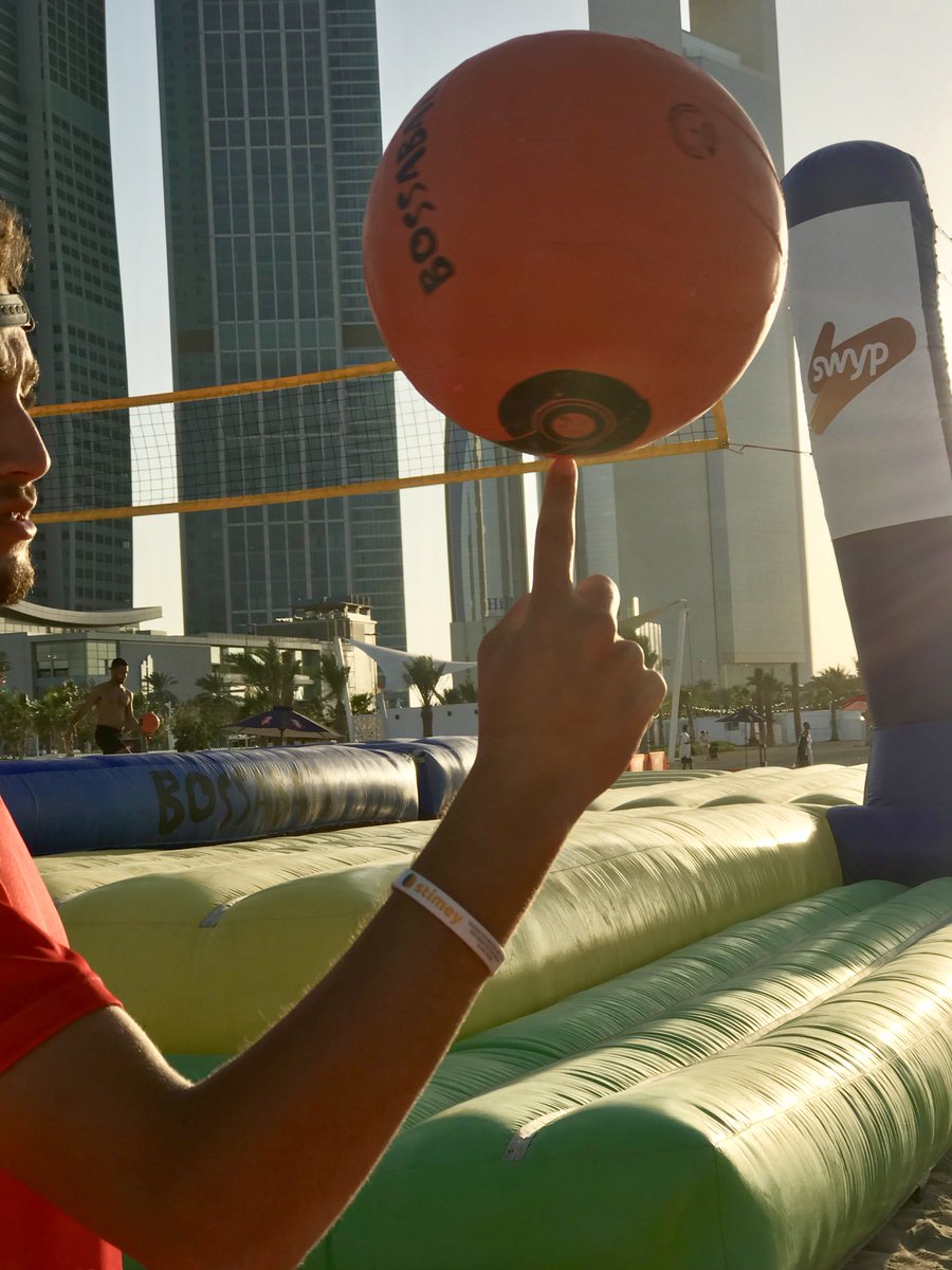 StimeyOn's tweet photo. Last week our researcher and @Bossaball player, @joao_rocha96, went to #AbuDhabi and brought #STIMEY to the Middle East together with this fantastic sport that mixes different disciplines such as #football ⚽️, #volleyball 🏐 and #gymnastics 🤸♂️🤸♀️. It was too much fun! 😁 https://t.co/v2RvHnicii