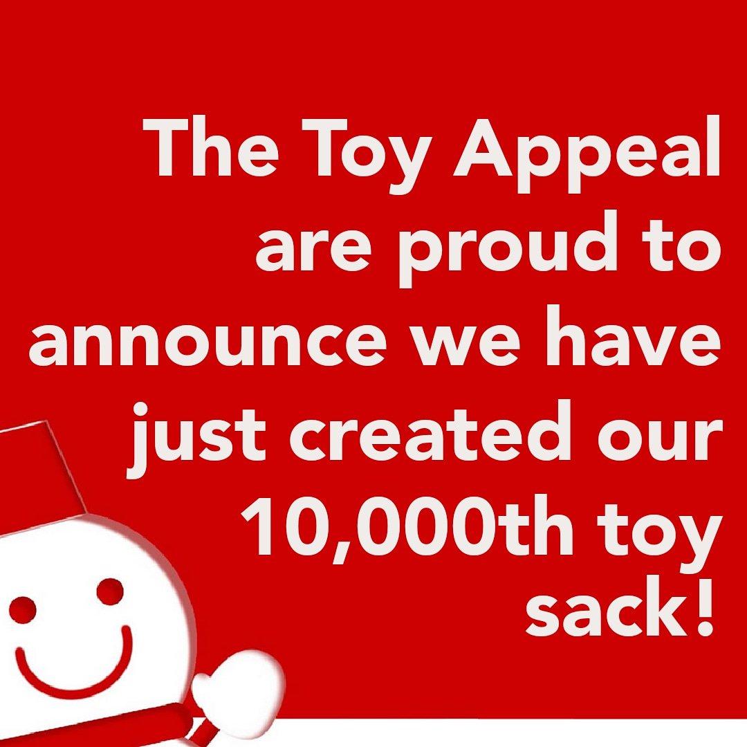 thetoyappeal's tweet photo. That's 10,000 children who have received toy sacks thanks to The Toy Appeal.  To all who have donated and volunteered over the last five years - thank you, thank you, thank you! https://t.co/Uz0JrtnE5G