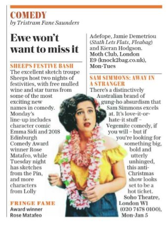 sohotheatre's tweet photo. "If you're looking for something big, bold and utterly unhinged, this anti-Christmas show looks set to be a hot ticket" @samsimmonss arrives TONIGHT pals🥚 #gregmas https://t.co/d3hB30RSuE