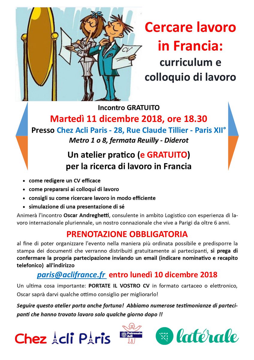 AcliParis's tweet photo. Cercare lavoro in Francia: Curriculum Vitae e colloquio di lavoro https://t.co/lqQZu2NZzm