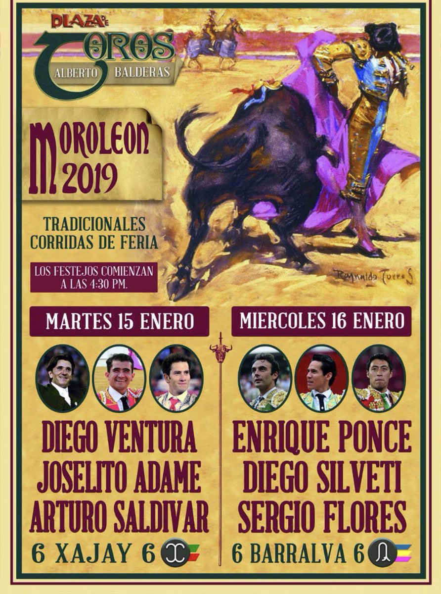 Por 8vo año consecutivo, lea presentamos Moroleon 2019!!! 🐂🐂💪🏻💪🏻
<a href="/DiegoVentura82/">Diego Ventura</a> @Ponce__Enrique <a href="/JOSELITOADAME/">Joselito Adame</a> <a href="/DiegoSilveti/">Diego Silveti</a> <a href="/sergio17flores/">Sergio Flores</a> <a href="/arttSaldivar/">Arturo Saldivar</a> @6barralva6 <a href="/GanaderiaXajay/">Ganadería Xajay</a>