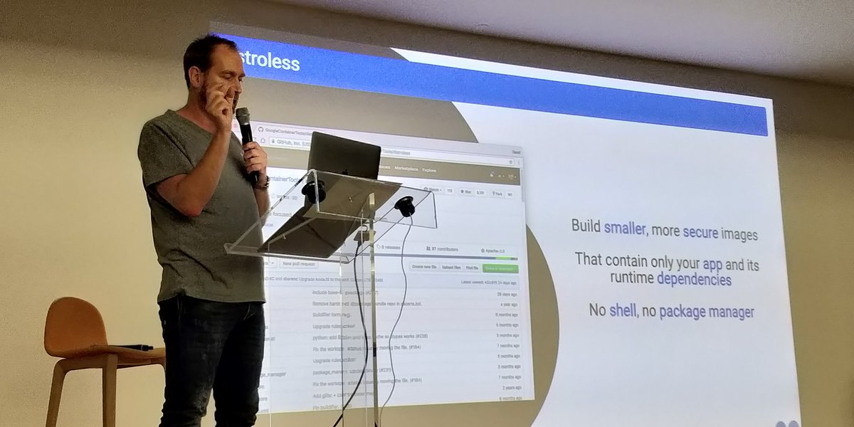 AdrienBlind's tweet image. #distroless is a set of very light @docker images provided by @google only able to execute an app in a certain language (no distro complete filesystem, package mgr...). Ideally you feed it with an app built in a previous image using a multistage build.