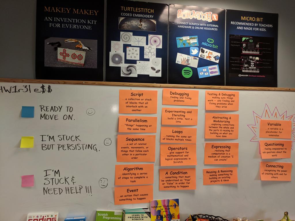 JaniceKowal's tweet photo. #CCScratchRI Day 4 of Creative Computing with Scratch....we have done so much, created so much....looking back today at some of the big ideas! https://t.co/0NxshvETMG