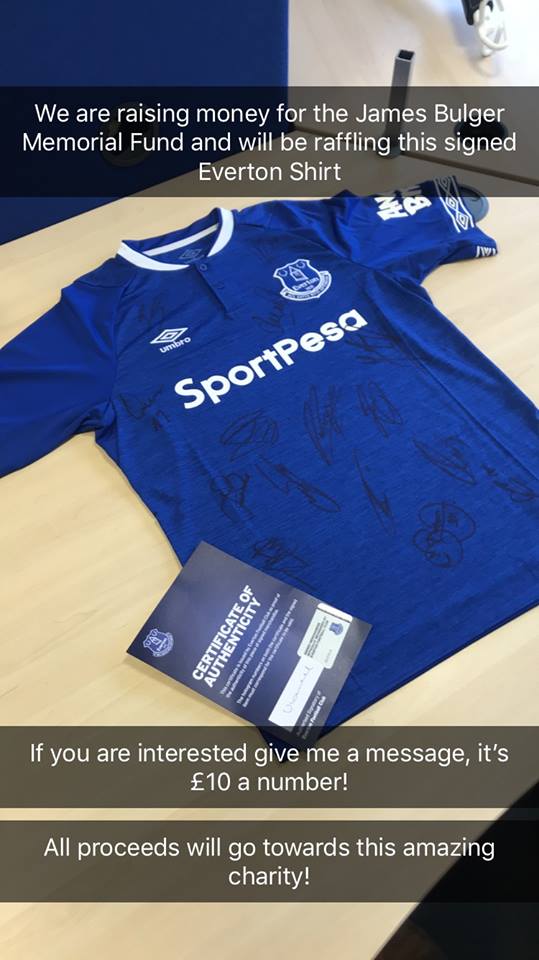 You could be in with a chance to win this signed <a href="/Everton/">Everton</a> shirt by entering <a href="/LtdLucam/">Lucam Consultancy</a>’s raffle, numbers are £10 each, with all proceeds going towards our Charity Everest Walk for <a href="/jbmt1/">James Bulger charity</a> 

For information on what numbers are available DM or message Lucam Consultancy on Facebook