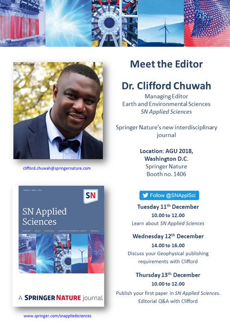 Ekspedient Snazzy Hus SN Applied Sciences on Twitter: "SN Applied Sciences is at #AGU18 Join us  at the Springer Nature booth during our Meet the Editor sessions to learn  more about our newly launched journal! @
