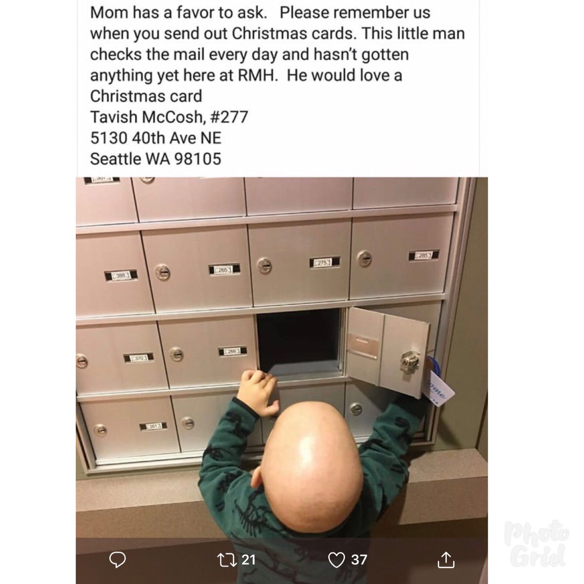 STRAWBERRYradio's tweet photo. #Seattle letโs show some #ChristmasSpirit to #Tavish !!! Send this brave boy some #HolidayCheer ๐ค๐ป๐
๐ป๐ค๐ป https://t.co/Y9RxPuBnWa