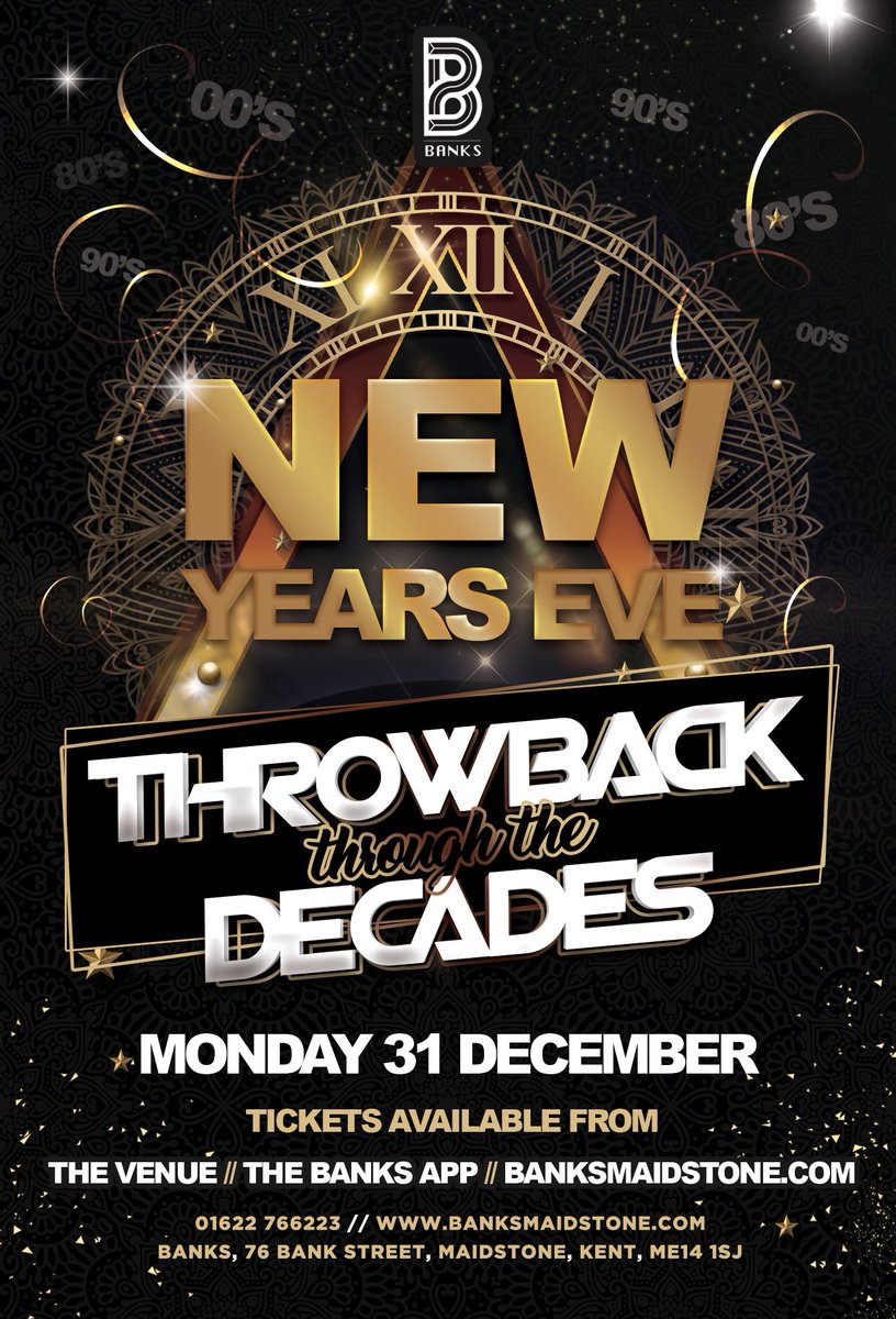 BanksMaidstone's tweet photo. ★THROWBACK THROUGH THE DECADES★

With all the best 80's, 90's, 00's 🎵

2nd Release Tickets are now on sale and are available to purchase directly from our venue or from the Banks App. Early bird tickets sold out with one week so please don’t miss out! https://t.co/4HyXzXf31j