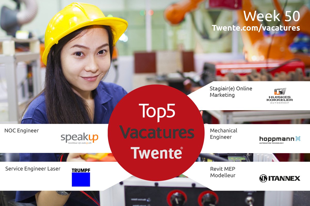 Start jij 2019 met een nieuwe #uitdaging in #Twente? #Solliciteer op de #vacatures uit de Top 5: twente.com/top-5-vacatures. Met vacatures van <a href="/speakupnl/">Speakup</a> <a href="/HuiskesKokkeler/">Huiskes-Kokkeler</a> <a href="/HoppmannBv/">HoppmannBV</a> <a href="/TRUMPF_News/">TRUMPF</a> en <a href="/ITANNEX/">ex_caliberg</a>