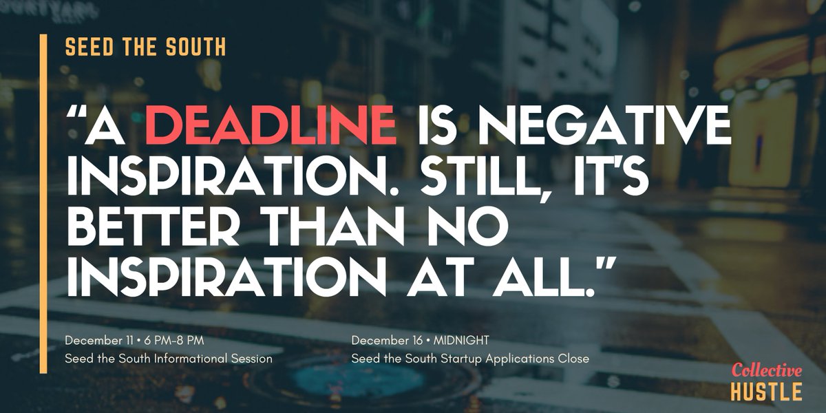 HustleClt's tweet photo. FOUNDERS: Seed the South Informational Session tomorrow: https://t.co/yDcYylLBVY
STARTUPS: Seed the South Applications due Sunday at Midnight: https://t.co/qyjlsl5PJd
INVESTORS: Purchase Seed the South tickets now: https://t.co/4rkM0hJtt7 https://t.co/BkFKfF8g8m