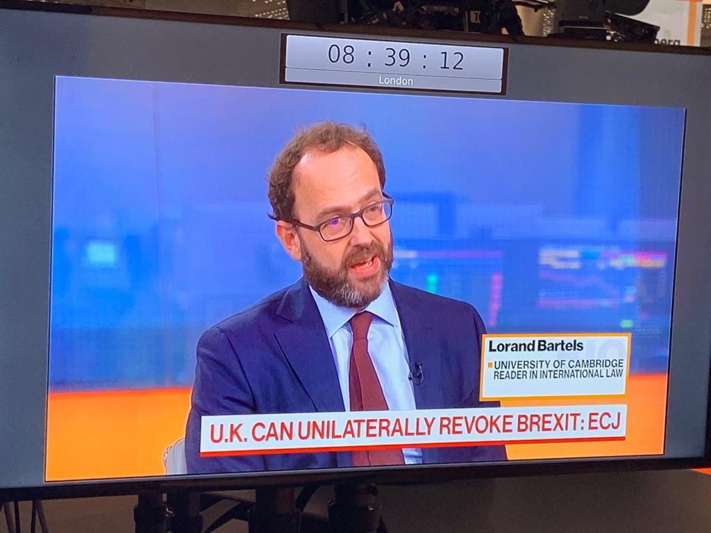 TibisayMorgandi's tweet photo. Early morning with @Lorand_Bartels at Bloomberg TV. @Lorand_Bartels discussing today’s ECJ ruling on whether the U.K. can unilaterally revoke its notification of withdrawal from the EU. Bottom line: it can! Does the end justify the means? #ECJruling #BloombergTV #BrexitorFakexit https://t.co/ayBwMtfU9z