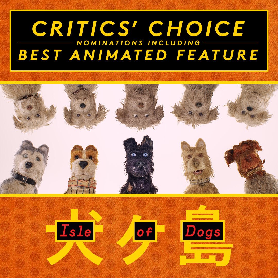isleofdogsmovie's tweet photo. #IsleOfDogs has been nominated for @criticschoice Awards for Best Animated Feature and Best Score! https://t.co/xk69zBWiVi
