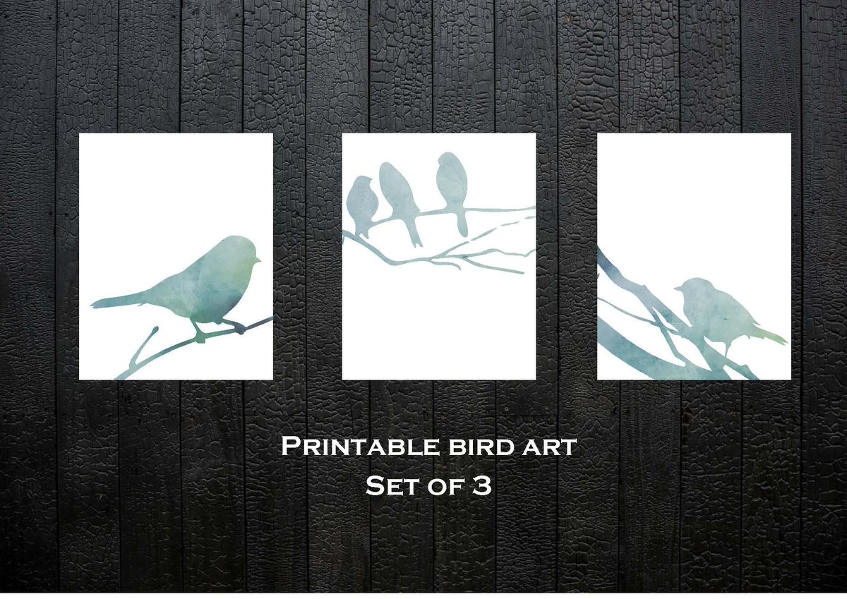 Printable art, watercolor birds, bird illustration - Set of three 3 Blue prints, Instant download etsy.me/2C2xc4f #art #print #digital #blue #white #printableart #gallerywallart #digitalprints #birdartprint