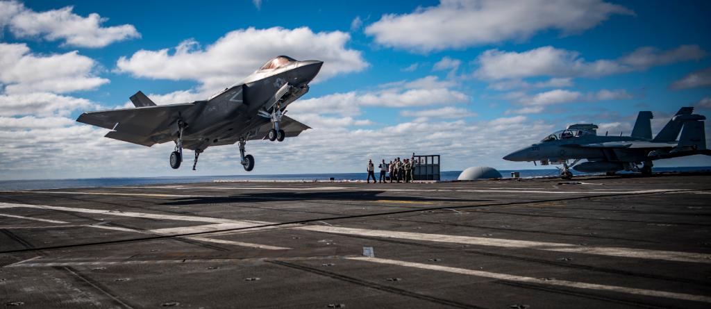#USNavy F-35C Lightning II aircraft are at sea and in action! 
Advancing #NavalAviation and #NavyLethality, #F35C assigned to the #Argonauts of Strike Fighter Squadron #VFA147 conduct flight operations aboard the Nimitz-class aircraft carrier #USSCarlVinson #CVN70.