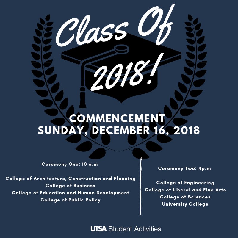 UTSAGetInvolved's tweet image. Reminder 🚨 
Commencement is this weekend! Are you excited? Congrats Class of 2018! Stick around this week for some helpful tips for commencement #UTSA #UTSAGrad18 🎓