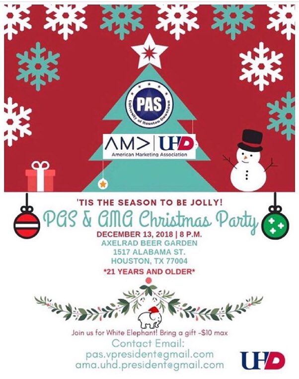 ama_uhd's tweet photo. Celebrate your hard work and join AMA &amp; PAS for our end of semester Social Mixer!!! 

Bring a wrapped $10 gift for our fun game, White Elephant gift exchange!  Food will be provided. Can't wait to see you! Happy finals! 😄 #AMAUHD #PASUHD #UHD #socialmixer https://t.co/XxIvY1qFgV
