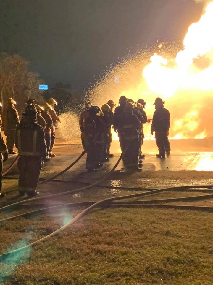 LITBMT's tweet photo. @LITBMT Fire Academy cadets showed off their skills at a Night Fire familiy event at the Fire Training Grounds. It's the first time in 3 semesters the Fire Academy has been able to host the event there post-Hurricane Harvey, when everything was flooded. #LITrocks https://t.co/yPxzywBqk8
