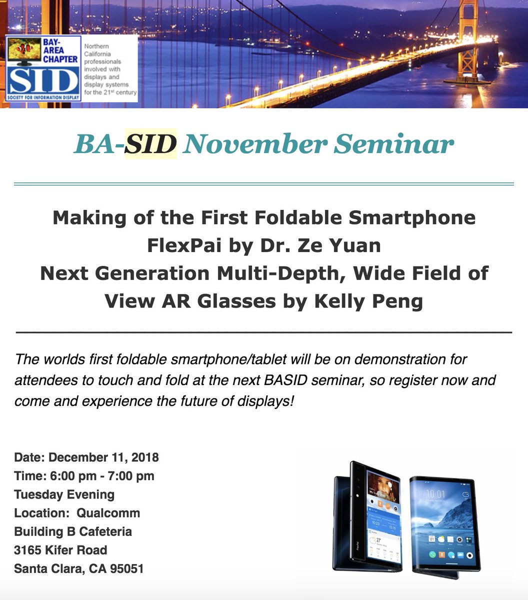 Giving a talk tomorrow night at @Qualcomm @DisplayWeek Bay Area - Society of Information Display (one of my favourite group), on the next-generation smooth multi-depth & wide field of view AR glasses display, optics & software solution. (bad at slides)