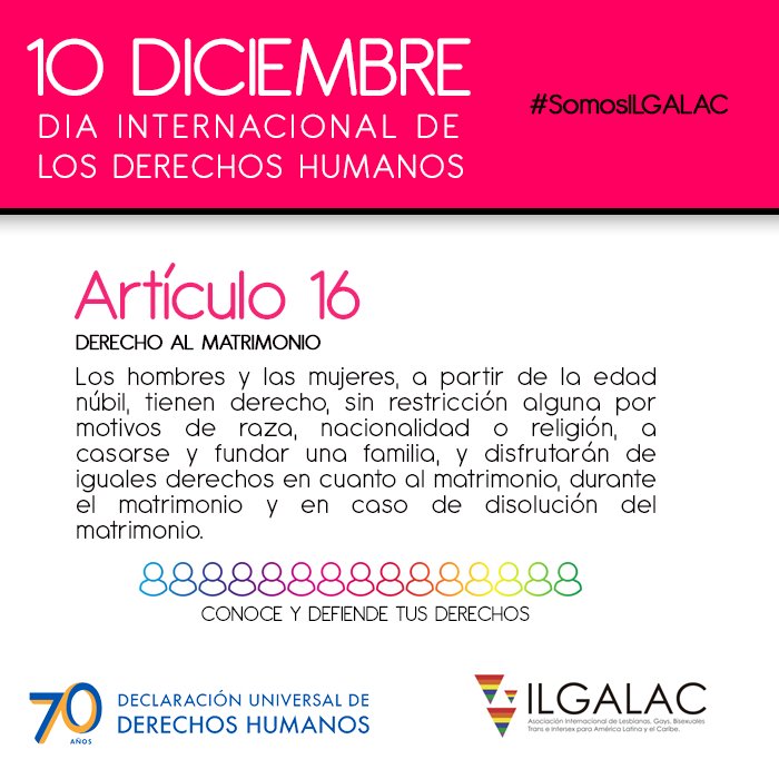ILGALAC's tweet photo. Hoy #10Diciembre #DiaDeLosDerechosHumanos desde #ILGALAC seguimos trabajando por la defensa de los #DerechosHumanos de las personas #LGBTI en América Latina y el Caribe. #SomosILGALAC
#HumanRightsDay #UDHR7 #DDHH https://t.co/pNMORu3kkQ