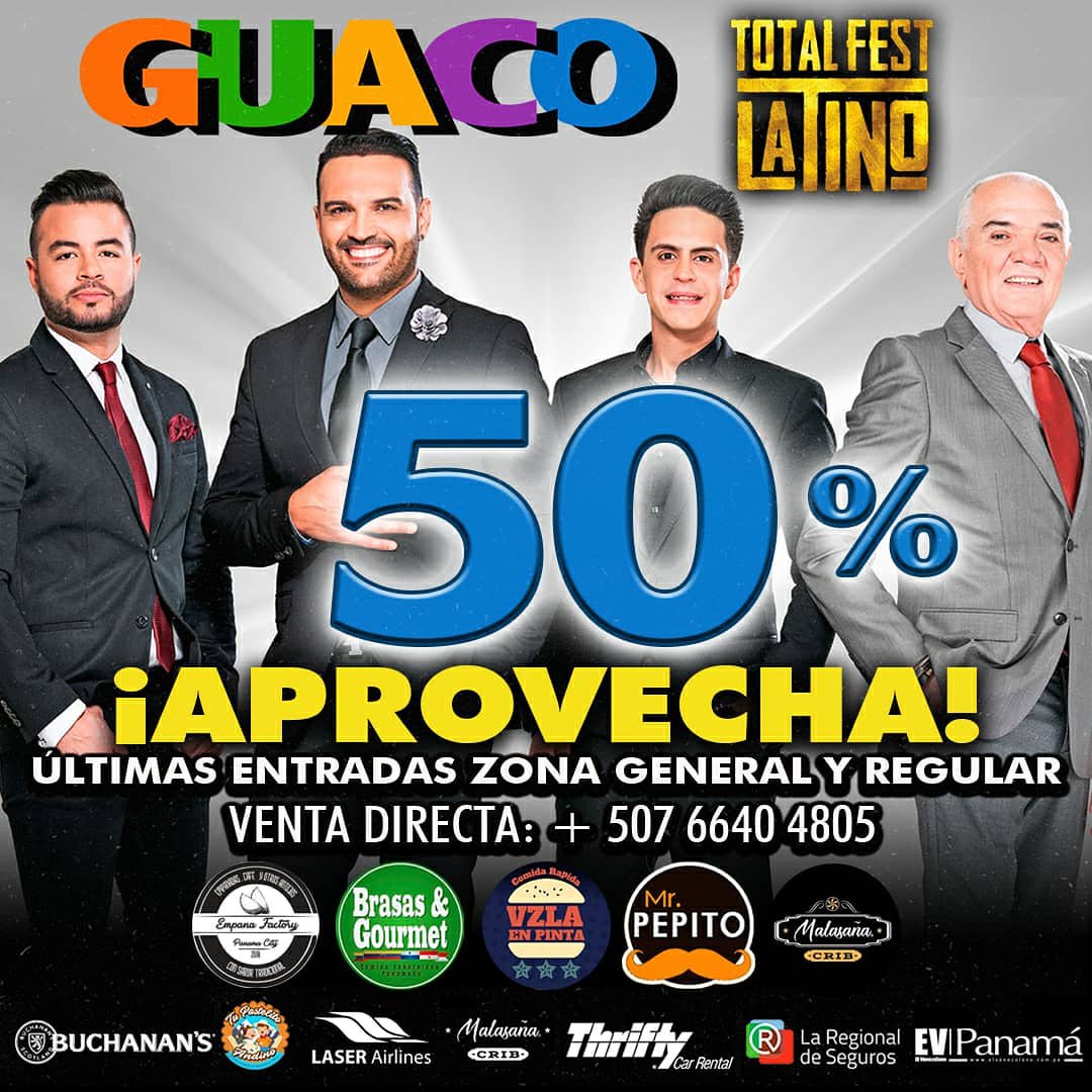 FestTotal's tweet image. ¡ Quedan pocas entradas ! Y queremos regalarte un 50% de descuento para que disfrutes del gran concierto de Guaco.
.
Mañana es el gran día 📅
Aprovecha y corre que se agotan ⏳
.
@GuaquerosUnidos @OficialGuaco @Gama_guaco @luisfernandobm