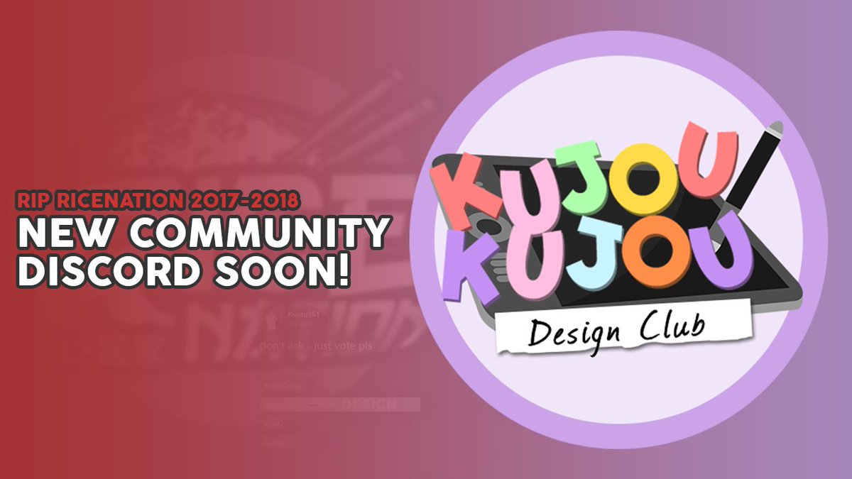 puyopsd's tweet photo. You have voted - now It's official:
New Community Discord incomming
#kujoukujoudesignclub #kkdc #ripricenation #ricenation #communitydiscord https://t.co/4sDWCPmix4
