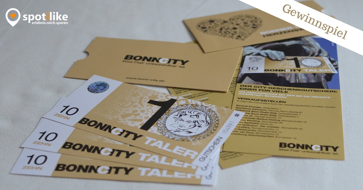 spotilike's tweet photo. Neues Gewinnspiel auf Facebook - eine/r von Euch hat die Möglichkeit, 3 BonnCity-Taler im Gesamtwert von 30€ zu gewinnen 😍 Schaut einfach auf unserer Facebook-Page vorbei (https://t.co/E6DNUX2wOP ), dort stehen die einfachen "Regeln". Wir wünschen Euch viel Glück 👍 https://t.co/kTwLeDMqrD