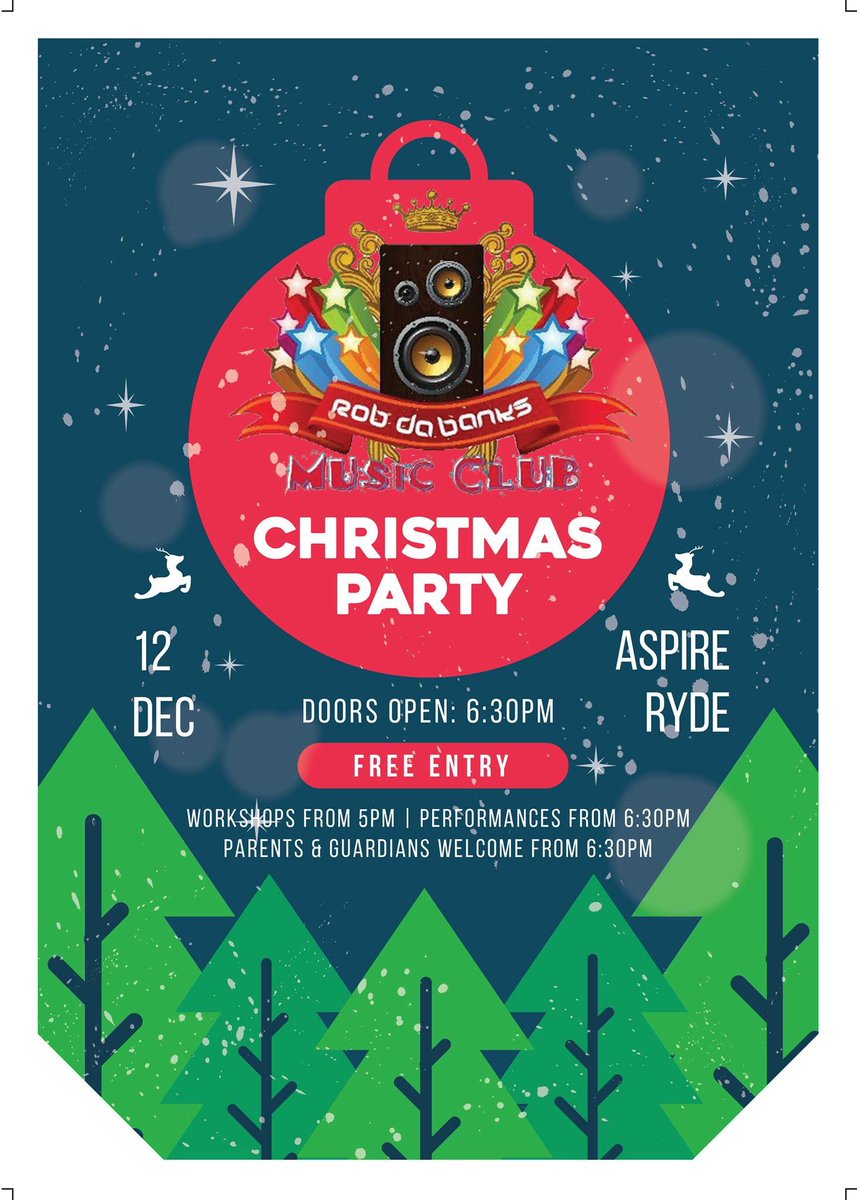 We’re celebrating all of the outstanding talents you guys bring to the club every month on Wednesday! Come and join us at <a href="/AspireRyde/">aspireryde</a> in your festive gear for our Christmas edition of <a href="/RobdaBank/">Rob da Bank</a>’s Music Club 🙌