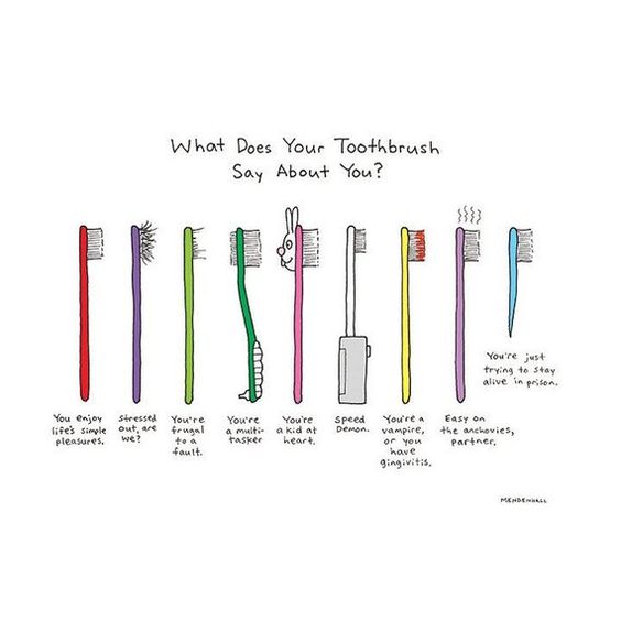 DrHunting's tweet image. #HappyMonday everyone! Today perhaps you should take a look at your toothbrush. Maybe it has more to say about you than you think! #RiversideDentist #Comic