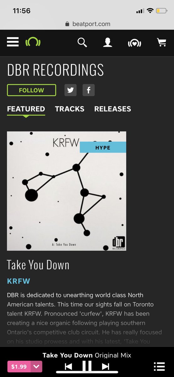 Another certified HYPE release on <a href="/beatport/">Beatport</a>! Our latest from <a href="/KRFWofficial/">KRFW</a> ‘Take You Down’ is available now! beatport.com/label/dbr-reco…