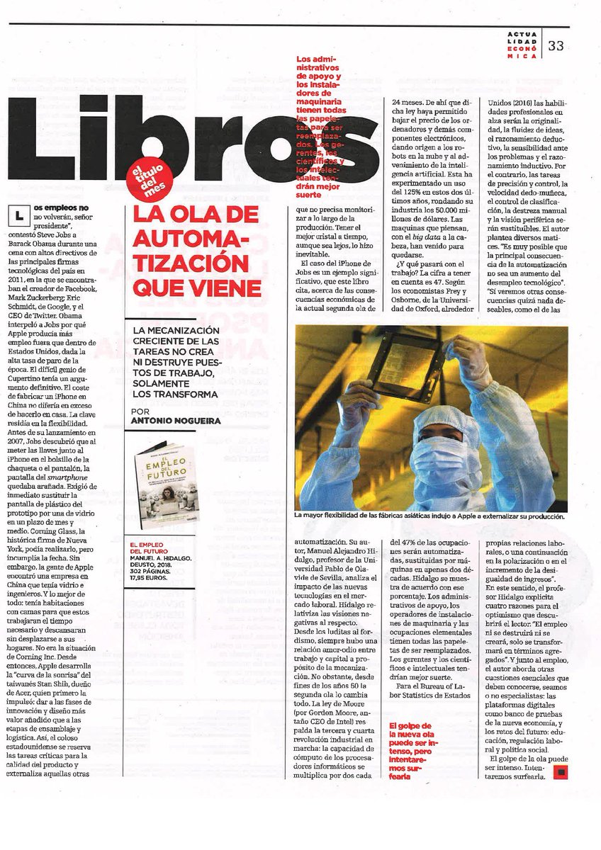 NogueiraCen's tweet image. ¿Qué #habilidades busca la segunda ola de automatización? Mi artículo en @laeconomica al libro de @Manuj_Hidalgo &quot;El futuro del empleo&quot;  @EdicionesDeusto #Economía #PabloOlavide