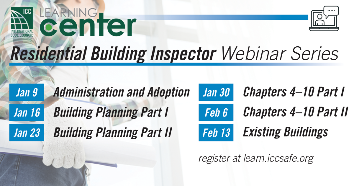 IntlCodeCouncil's tweet photo. Join us for the upcoming Residential Building Inspector Webinar Series. Take one or take them all! You can choose the subjects that interest you. Visit, https://t.co/9Ro9JliIhw to learn about all of our upcoming webinar series. https://t.co/8MdQfdhmCt