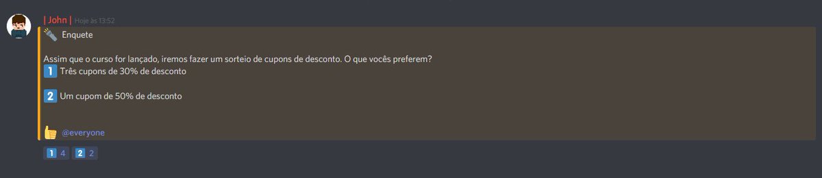 InsideProjeto's tweet image. Fizemos uma votação no nosso servidor do Discord a respeito de um desconto no lançamento do primeiro curso. Entre lá para ficar por dentro de todas as novidades e conhecer outros editores!