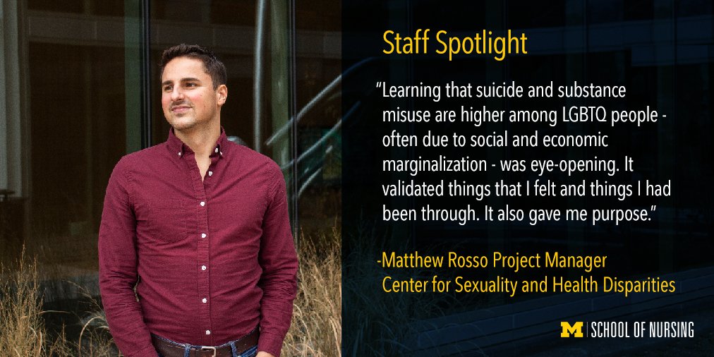 UMichNursing's tweet photo. Matthew Rosso found his purpose after intense struggles and #addiction. Now, he's helping others find their way to a healthy life and brighter future. #LGBTQ  #AddictionRecovery https://t.co/IdXA3dFaI2 https://t.co/tqskCxPCDs