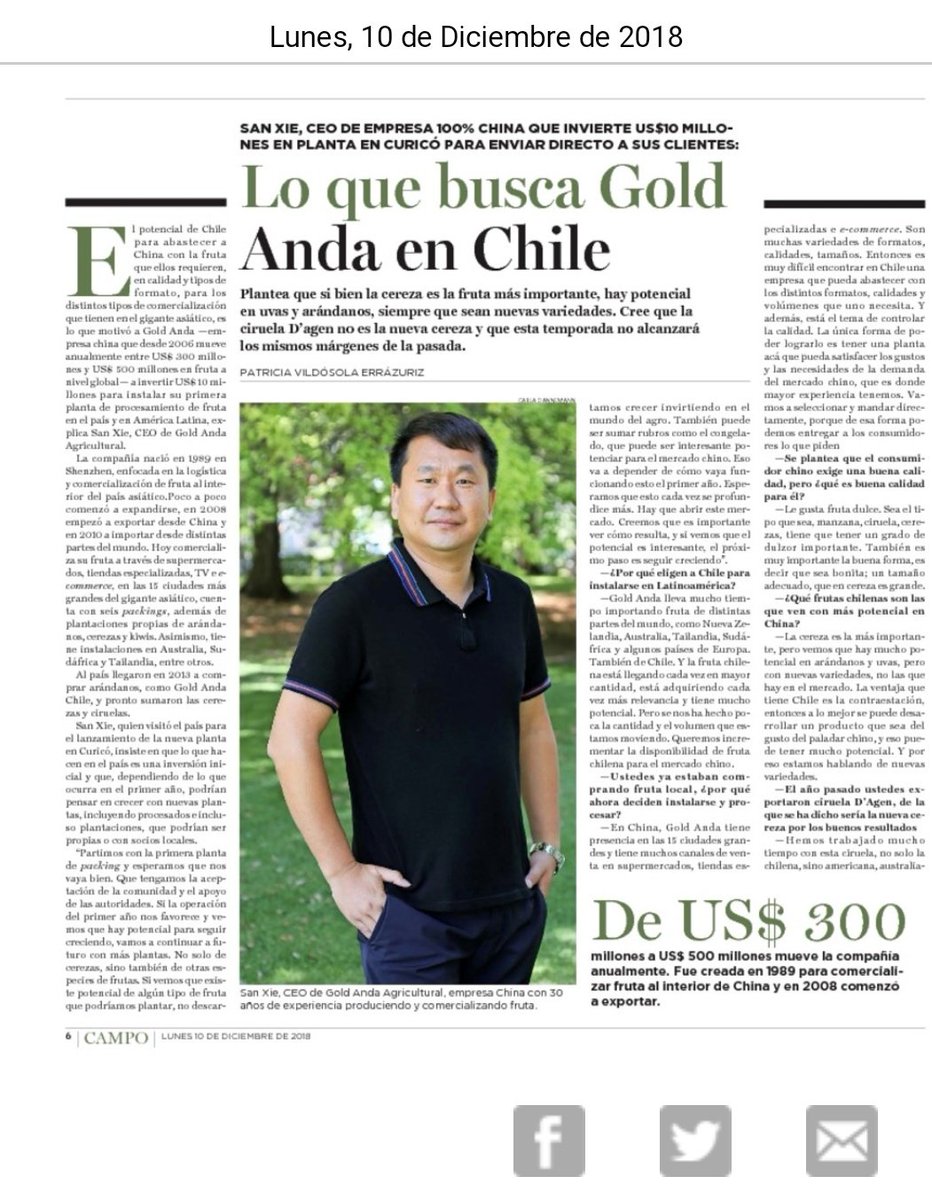 AndaChile's tweet photo. Hoy en #RevistaDelCampo (@Revistadelcampo) entrevista al presidente de Gold Anda Chile, Sam Xie.
Aquí compartimos link para q puedas conocer un poco más de nuestra empresa en #Chile.

📖 : https://t.co/LoTtV73QSn https://t.co/LuZE40d1eq