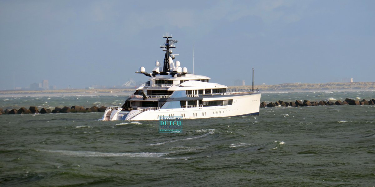 Dutchyachting's tweet photo. With a #windforce 6, #ProjectBravo stayed mainly in #inland waters for her #seatrials yesterday. We headed to the #Maasvlakte to get a far more better glimpse of the 109m/ 357’7” #yacht. This is how she'd look from different angles. Do you like her #design? Photos: @DutchYachting https://t.co/xoYusl8vFF