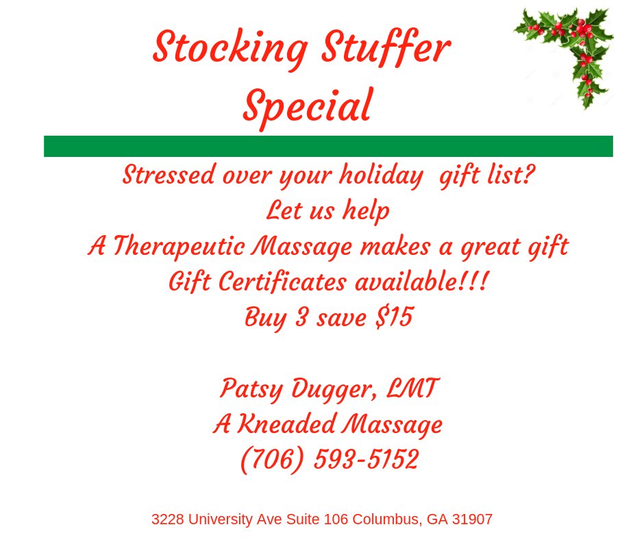 AKMassage's tweet photo. **************** STOCKING STUFFER SPECIAL *******************

Get yours Today!! #ColumbusGA #Massage #Therapy https://t.co/NdD8leJjqG