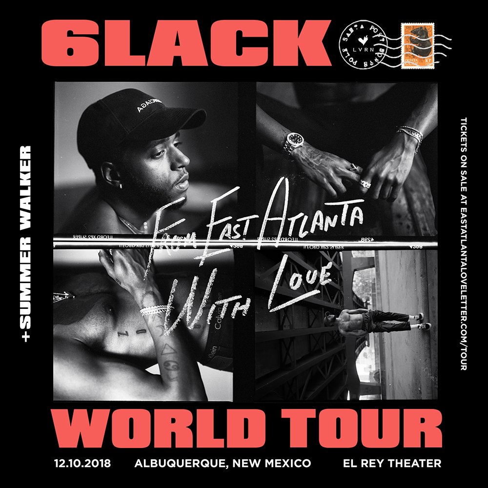 TONIGHT!! Don't miss 6LACK - #FromEastAtlantaWithLoveTour at The El Rey Theater!

Tickets: showclix.com/event/abq-6lack