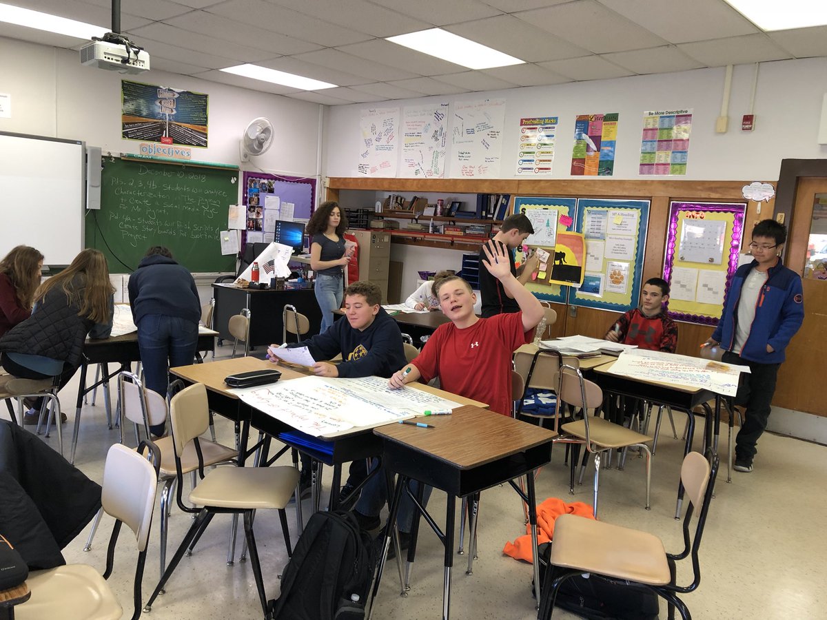 CandaceMcCaffr9's tweet image. What to do when the internet goes down? Go old school with chart paper and markers! Students review theme and character growth for The Pigman. #teachingliterature #englishclass #eighthgrade