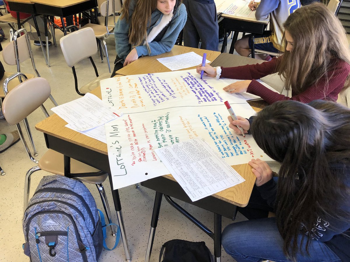 CandaceMcCaffr9's tweet image. What to do when the internet goes down? Go old school with chart paper and markers! Students review theme and character growth for The Pigman. #teachingliterature #englishclass #eighthgrade