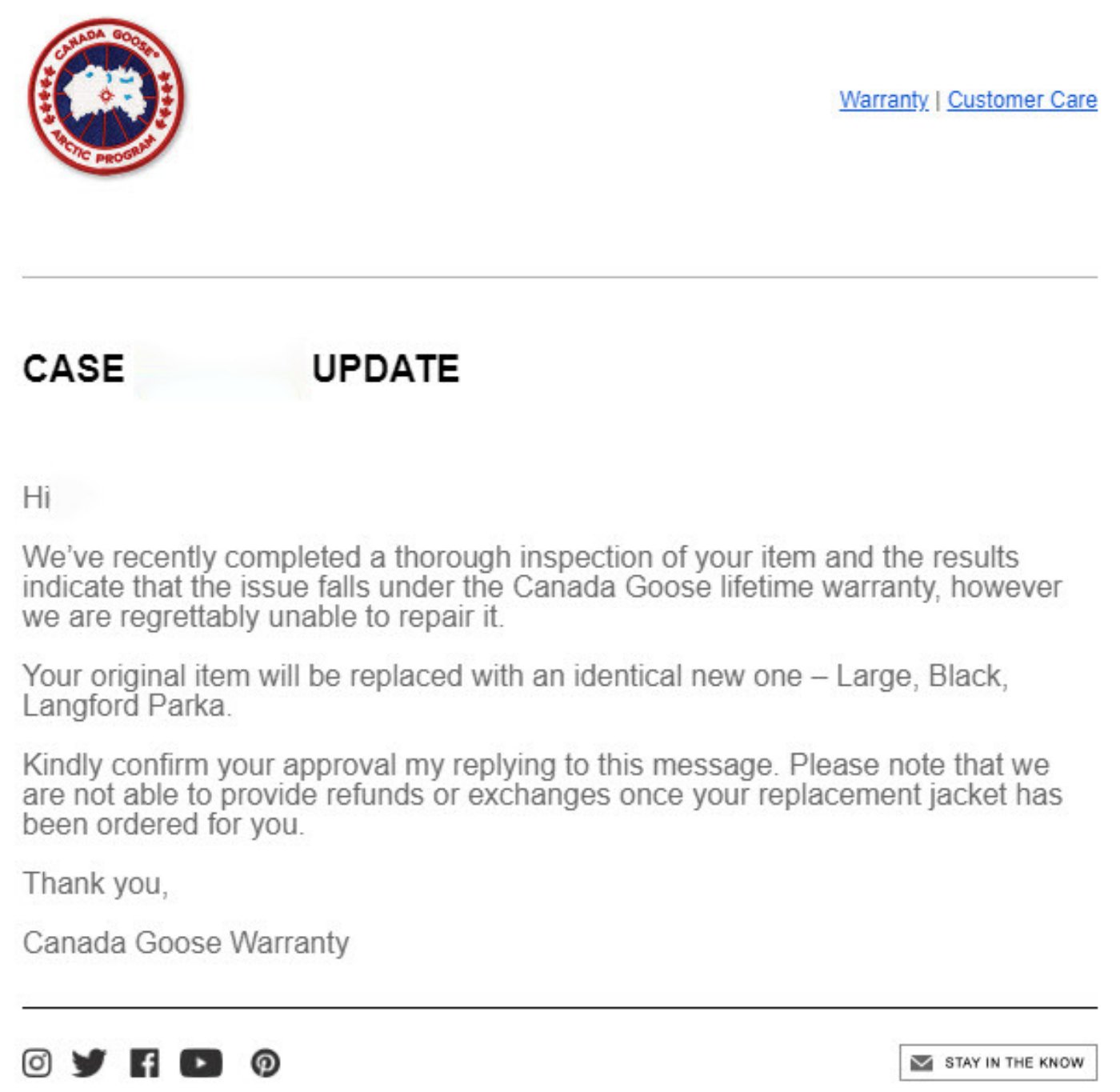 Canada goose warranty website hotsell